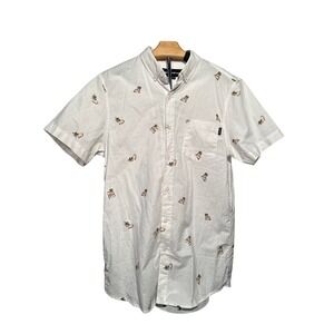 Molokai Surf Co. Men's Short Sleeve Button Down Shirt White w/Pugs M
